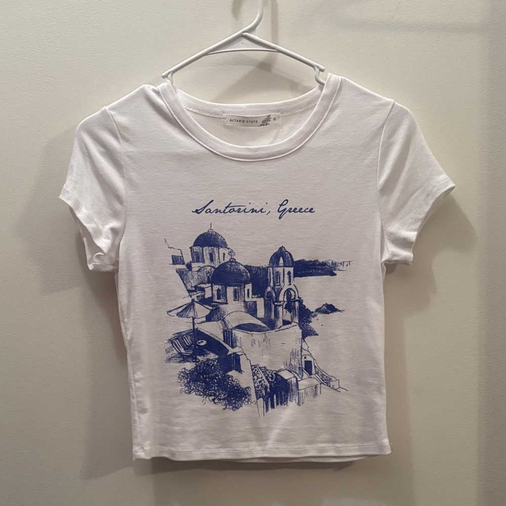 Altar'd State White and Blue Santorini Graphic Tee